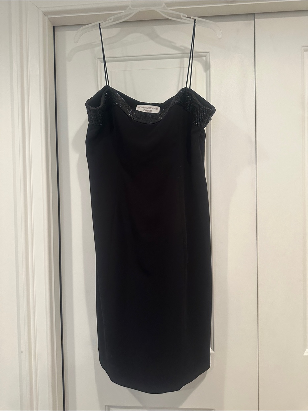 Jones New York Black Beaded-Trim Slip Dress Midi